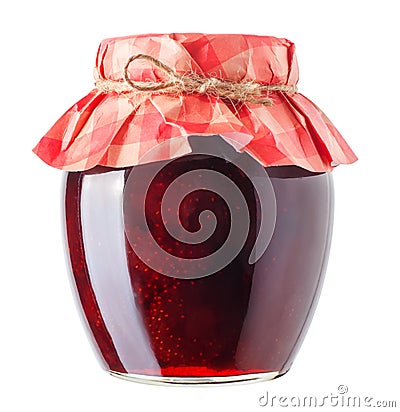 Jar with strawberry jam isolated Stock Photo