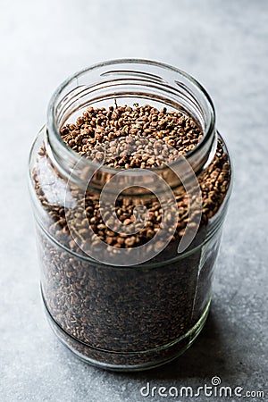 Jar of Sumac Seeds / Harvested Malosma Laurina Laurel Sumak. Stock Photo