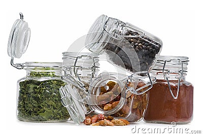 Jars full of spices. Stock Photo