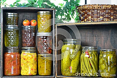 Jars of home canned food Stock Photo