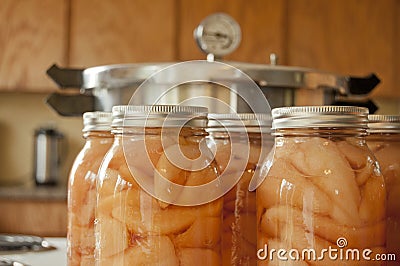 Jars of home canned pears Stock Photo