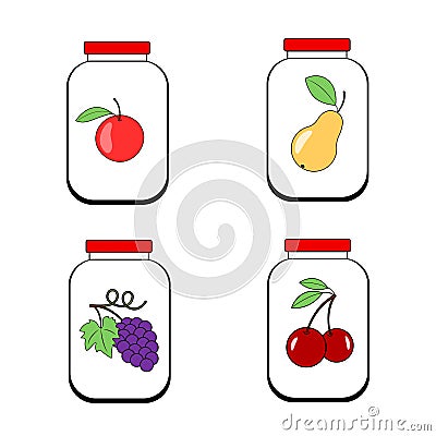 Jars of jam juice or jam. Banks with fruit on a transparent background. Vector Vector Illustration