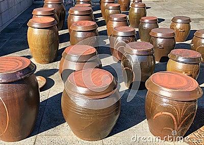 Traditional vase of homemade soybean paste Stock Photo