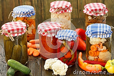 Jars Of Organic Pickled Vegetables Stock Photo