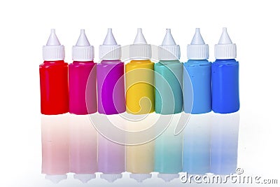 Jars stand with paint in number Stock Photo