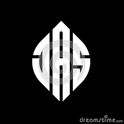 JAS circle letter logo design with circle and ellipse shape. JAS ellipse letters with typographic style. The three initials form a Vector Illustration