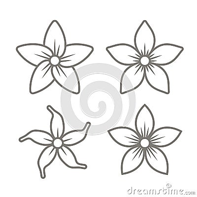 Jasmine Flower Icons Set on White Background. Vector Vector Illustration