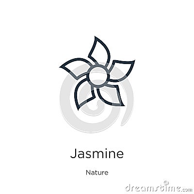 Jasmine icon. Thin linear jasmine outline icon isolated on white background from nature collection. Line vector jasmine sign, Vector Illustration
