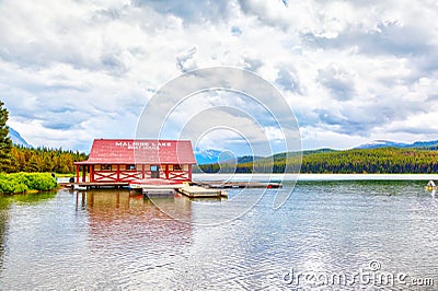 Maligne Lake in Jasper National Park in Alberta Canada Editorial Stock Photo