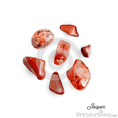 Jasper pebbles isolated, red sardonyx polished stones Vector Illustration