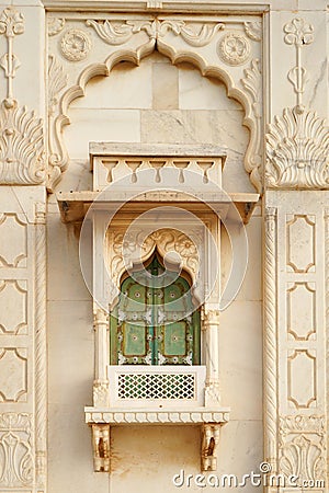 Jaswant Thada palace, finely carved balcony and window details, Jodhpur, Rajasthan India Stock Photo