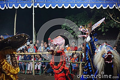 Jathilan barongan folk dance, Yogyakarta, Indonesia Editorial Stock Photo