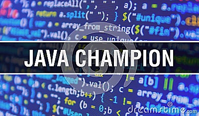 Java champion concept with Random Parts of Program Code. Java champion with Programming code abstract technology background of Stock Photo