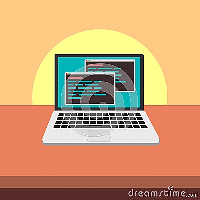 Java code on laptop screen. Programming and coding concept. Java coding program software, illustration of development and p Cartoon Illustration