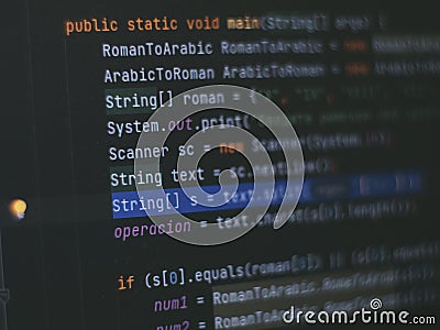 Java code on laptop window. Stock Photo