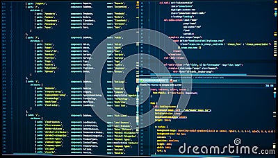 Java lines of code for website application. Script language for software development. Vue routes, java routes, vue js routes, Stock Photo