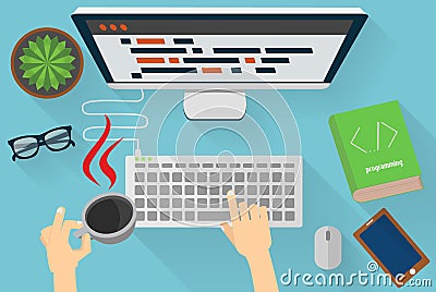Java programmers workplace Vector Illustration