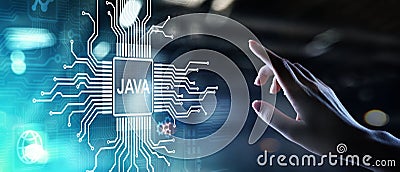 Java programming language application and web development concept on virtual screen. Stock Photo