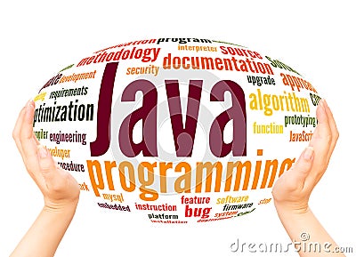 Java programming word cloud hand sphere concept Stock Photo