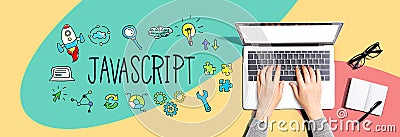 Java Script theme with person using a laptop Editorial Stock Photo