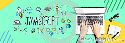 Java Script theme with person using a laptop Editorial Stock Photo