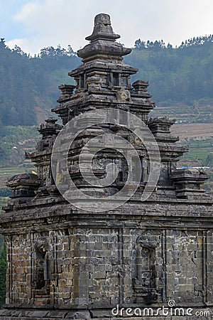 Javanese Old temple in Dieng plateau Indonesia Stock Photo