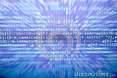 Minificated javascript code. Computer programming source code abstract screen of web developer. Digital technology modern backgrou Stock Photo