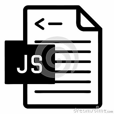 JavaScript file icon, document symbol, coding language, black and white Cartoon Illustration