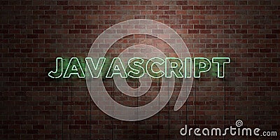 JAVASCRIPT - fluorescent Neon tube Sign on brickwork - Front view - 3D rendered royalty free stock picture Stock Photo