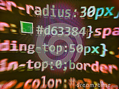 Javascript functions, variables, objects. Monitor closeup of function source code. Abstract screen of web developer. Developer Stock Photo