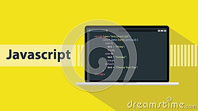 Javascript programming language with script code on laptop screen Stock Photo