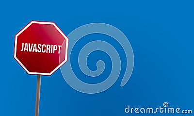 javascript - red sign with blue sky Stock Photo