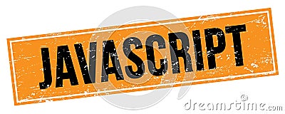 JAVASCRIPT text on black orange grungy rectangle stamp Stock Photo