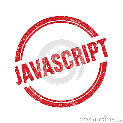 JAVASCRIPT text written on red grungy round stamp Stock Photo