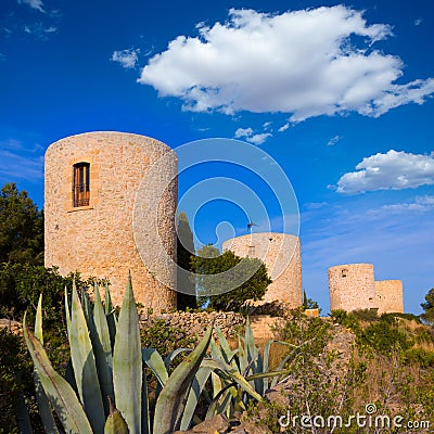 Javea Xabia Molins de la Plana old windmills Alicante Stock Photo