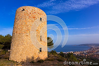 Javea Xabia Molins de la Plana old windmills Alicante Stock Photo