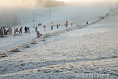 JAVORNIK, CZECH - 31 December 2016: Winter bobsled track in winter. Editorial Stock Photo