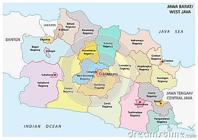 Jawa Barat, West Java administrative and political vector map, Indonesia Vector Illustration