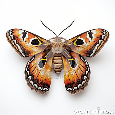 3d Moth: Meticulous Photorealistic Butterfly In Orange And Blue Stock Photo