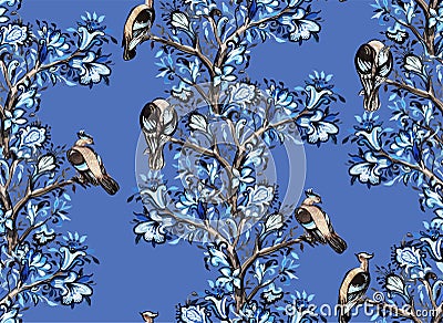 Jays birds on vertical trees Stock Photo