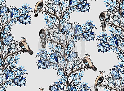 Jays birds on vertical trees Stock Photo