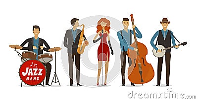 Jazz band. Blues music, musical festival concept. Cartoon vector illustration Vector Illustration