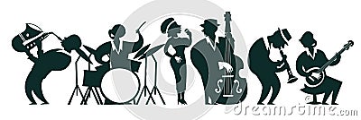 Jazz band silhouettes vector colorful illustration Vector Illustration