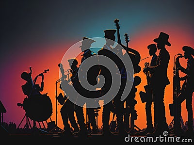 Jazz band on stage with colorful light Stock Photo