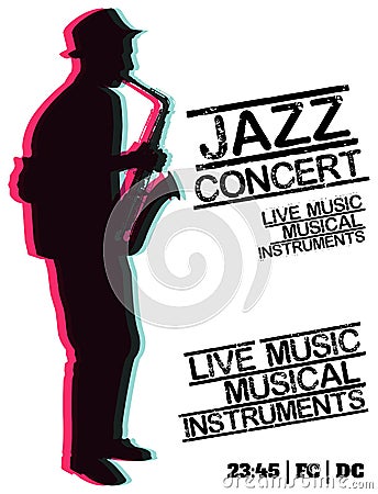 Jazz blues music concert, poster background template. Vector Illustration