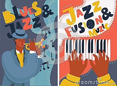 Jazz and blues music festival colorful posters Vector Illustration