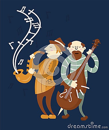 Jazz concert music players saxophone and cello band Vector Illustration