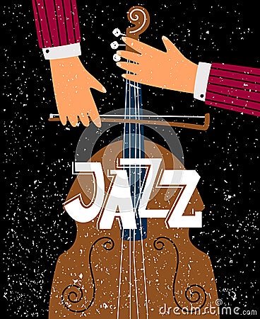 Jazz contrabassist play on the musical instrument Vector Illustration