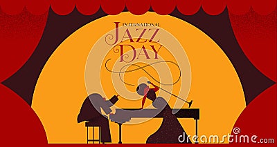 Jazz Day card of woman singer and piano player Vector Illustration