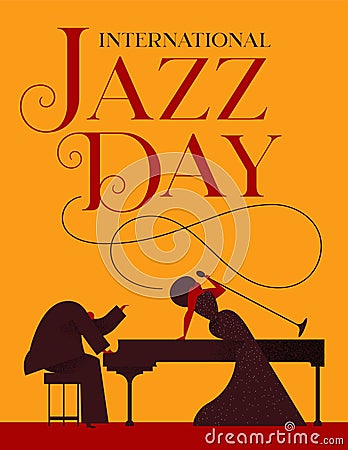 Jazz Day poster of singer and piano player Vector Illustration